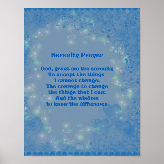 Poster Prière Inspirationnelle Sérénité Coeurs Bleus (Devant)