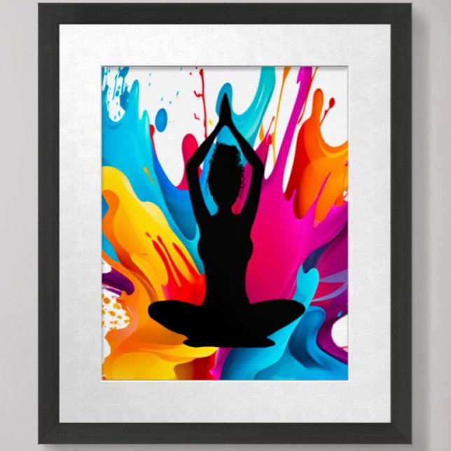 Poster Prière Pose Yoga femme cheveux bouclés Couleur spi (Créateur téléchargé)