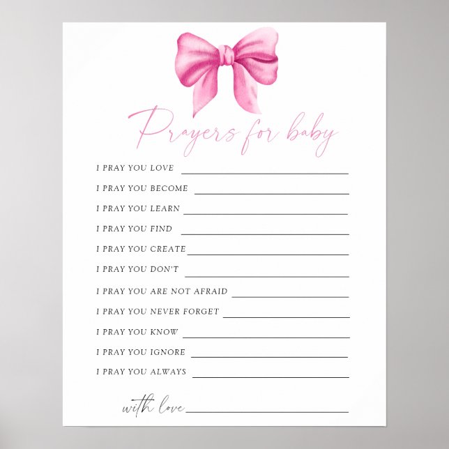 Poster Prières baby shower arc rose pour bébé (Devant)