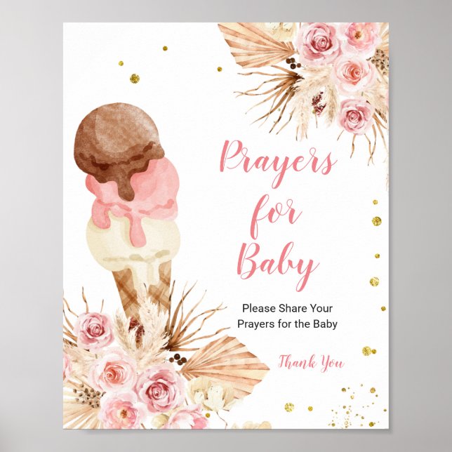 Poster Prières de crème glacée florale Boho pour bébé (Devant)