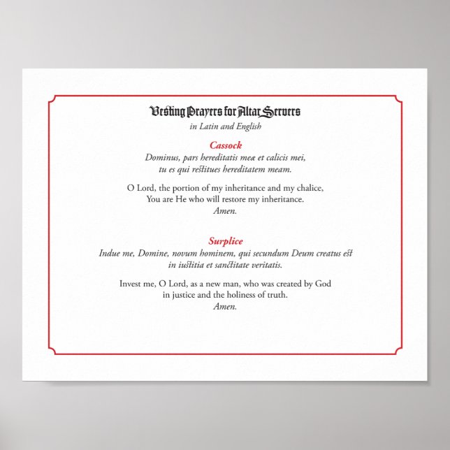 Poster Prières d'essai pour serveurs autel (Cassock) (Devant)