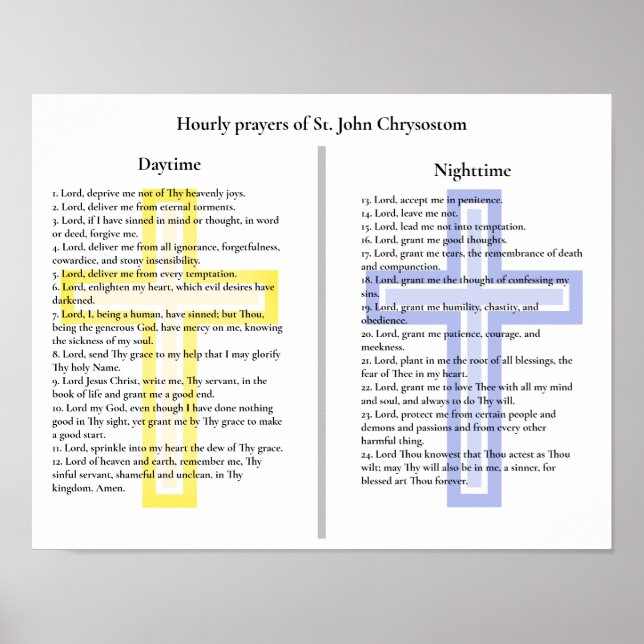 Poster Prières horaires de St. John Chrysostom (Devant)