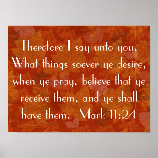 Poster Priez et croyez verset de la Bible Mark 11:24 (Devant)