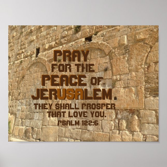 Poster Priez pour la paix de Jérusalem, Psaume 122:6 (Devant)