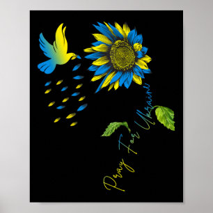 Poster Priez pour le tournesol de l'Ukraine Drapeau ukrai