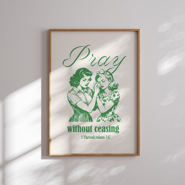 Poster Priez sans cesser Retro Green Christian Print (Créateur téléchargé)