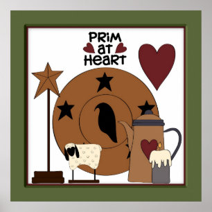 Poster Primitif au décor de mouton de campagne Heart