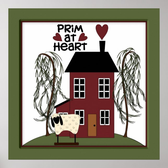 Poster Primitif au Heart Country Sheep & House Decor (Devant)