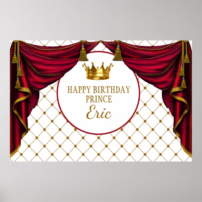 Poster Prince Backdrop, Prince Party Rouge et or (Devant)