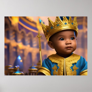 Poster Prince bébé garçon or palais couronne bleu ethniqu