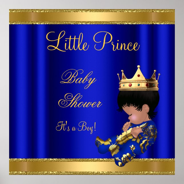 Poster Prince Boy Baby shower Bleu 2 Africain Américain (Devant)