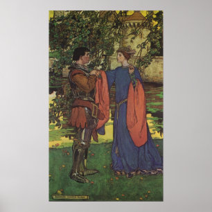 Poster Prince Chevalier Héros Vintage Princesse Armure Br