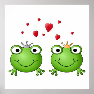 Poster Prince Frog et Prince Frog Princess, with heart.