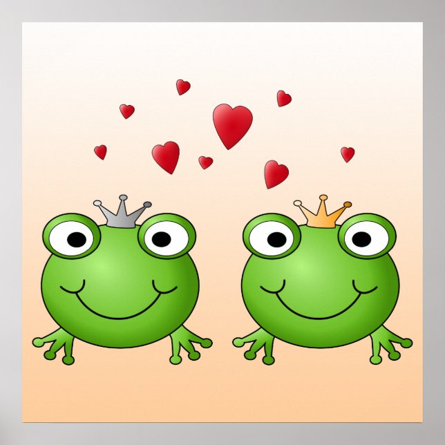 Poster Prince Frog et Prince Frog Princess, with heart. (Devant)