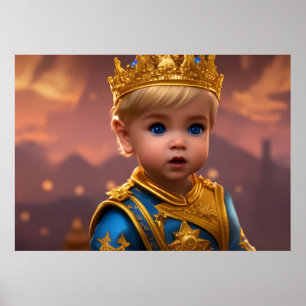 Poster Prince mignon bébé blonde garçon or couronne bleu 