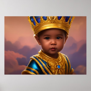 Poster Prince mignon bébé garçon couronne dorée bleu ethn