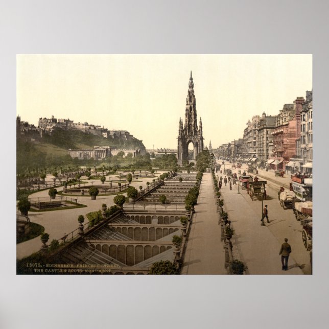 Poster Princes Street, le château et Scott Monument (Devant)