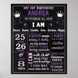 Poster Princess 1st First Birthday chalkboard sign purple