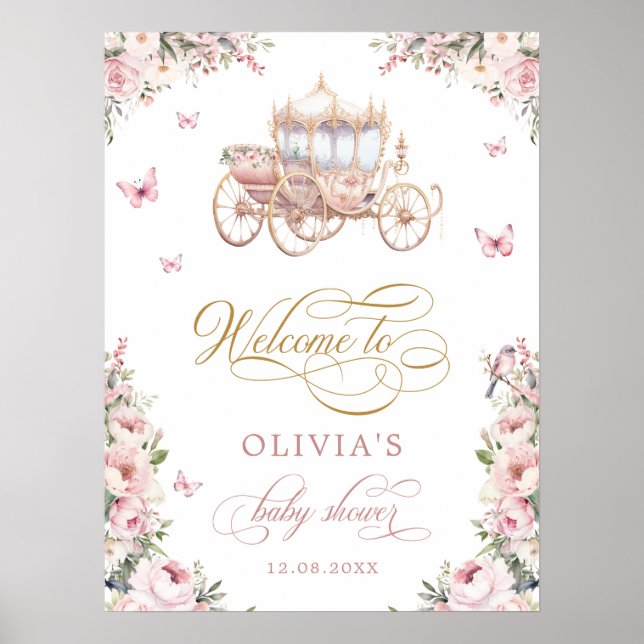 Poster Princess Carrie Blush Floral Baby shower Bienvenue (Devant)