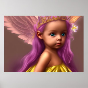 Poster Princess Cute petite fille papillon or violet