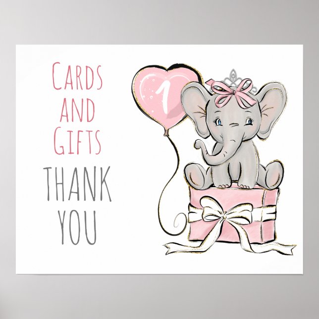 Poster Princess Elephant Carte de fête d'anniversaire cad (Devant)