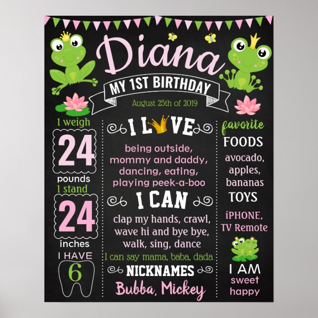 Poster Princess Frog Carte de craie de premier anniversai (Devant)