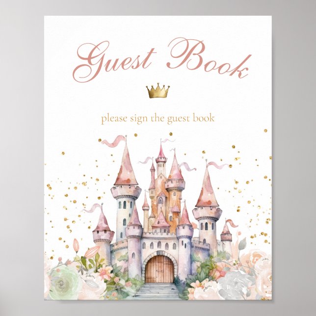 Poster Princess Girl Gold Royal Castle Guest Book Display (Devant)