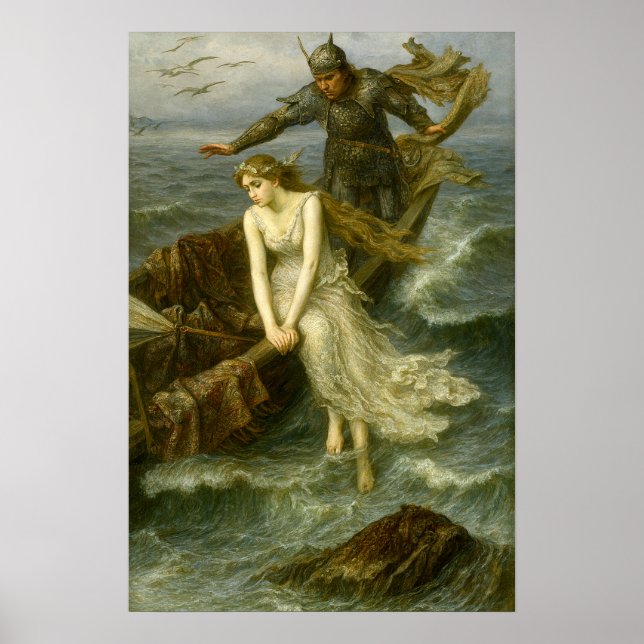 Poster Princess & Knight At Sea Medieval Fantasy Art (Devant)