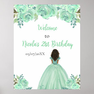 Poster Princesse à peau foncée Fleurs de menthe florale B