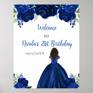 Poster Princesse à peau foncée Navy Floral Bienvenue Anni