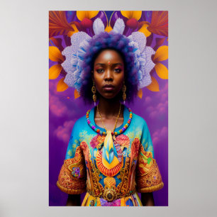 Poster princesse africaine avec robe décorative