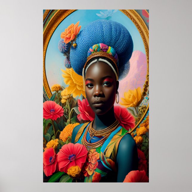 Poster princesse africaine dans le jardin des fleurs (Devant)