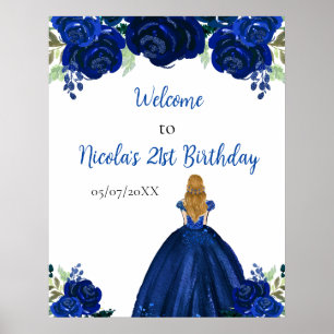 Poster Princesse aux Cheveux Blonds Fleur Navy Anniversai