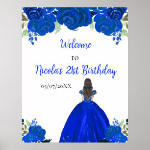 Poster Princesse aux Cheveux Bruns Bienvenue Anniversaire