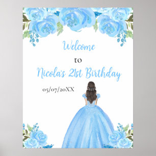 Poster Princesse aux Cheveux Bruns Bienvenue Anniversaire