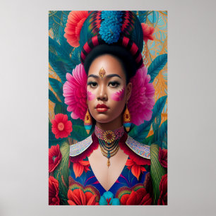 Poster Princesse aux joues de fleurs roses