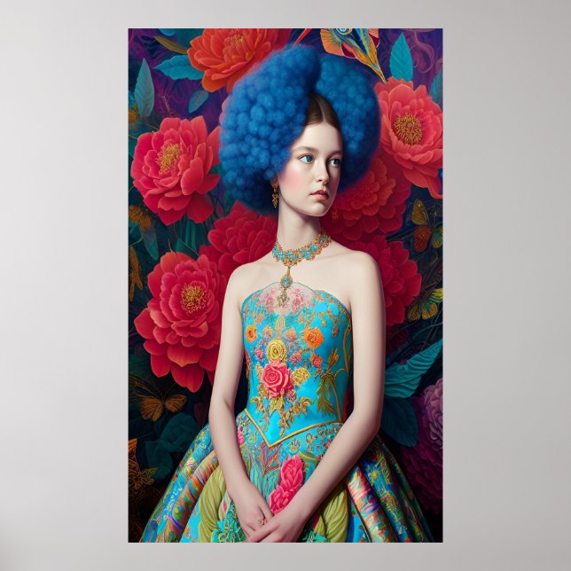 Poster Princesse avec robe décorative bleue (Devant)