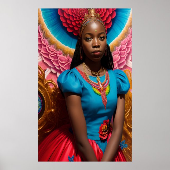 Poster Princesse avec robe rose et bleue (Devant)