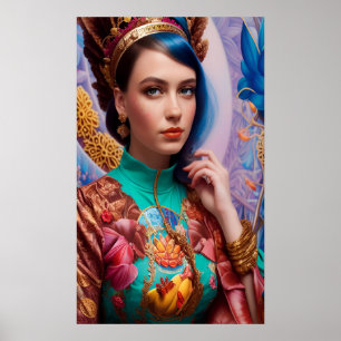 Poster Princesse avec tenue turquoise décorative
