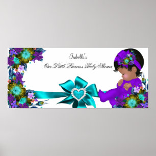 Poster Princesse Baby shower fille Turquoise bleu pourpre