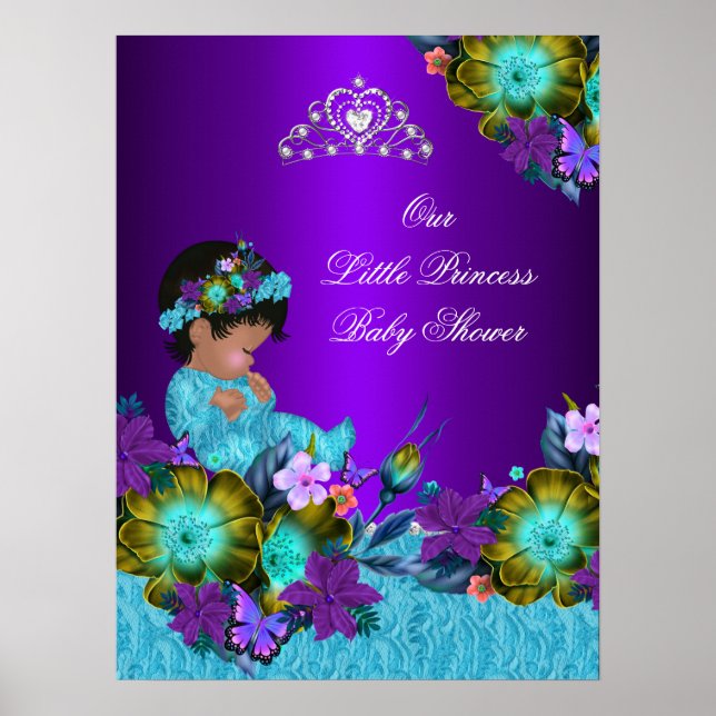 Poster Princesse Baby shower Turquoise Bleu Purple (Devant)