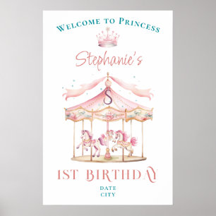 Poster Princesse Carousel Magique 1er anniversaire Bienve