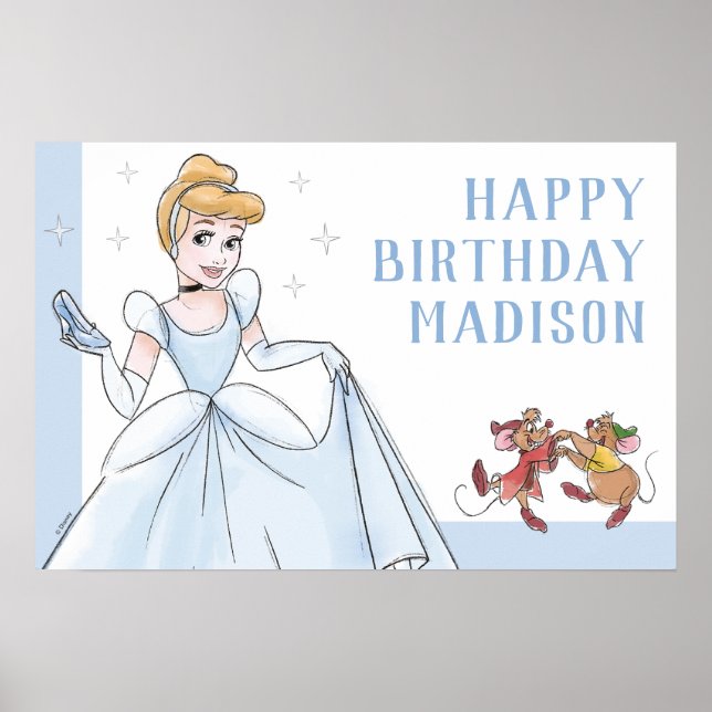 Poster Princesse Cendrillon | Aquarelle Anniversaire (Devant)