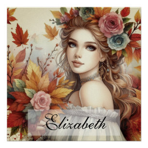 Poster Princesse de automne vintage avec feuilles d'autom