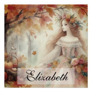 Poster Princesse de automne vintage avec feuilles d'autom