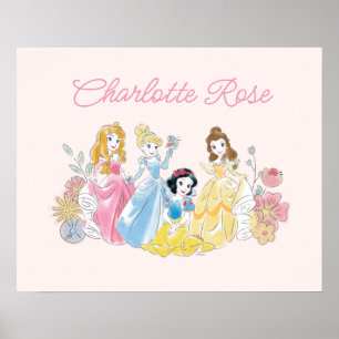 Poster Princesse Disney Aquarelle Florale Personnalisée
