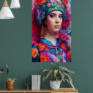 Poster princesse élégante avec casquette à fleurs