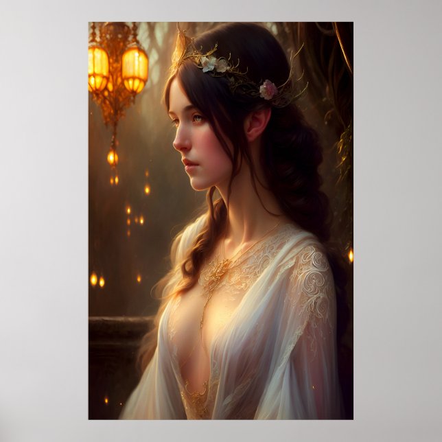 Poster Princesse elfe en dentelle blanche (Devant)