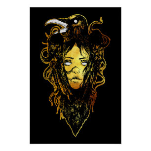 Poster Princesse embrassée par un corbeau