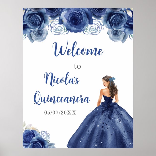 Poster Princesse en bleu marine Robe Quinceanera Bienvenu (Devant)